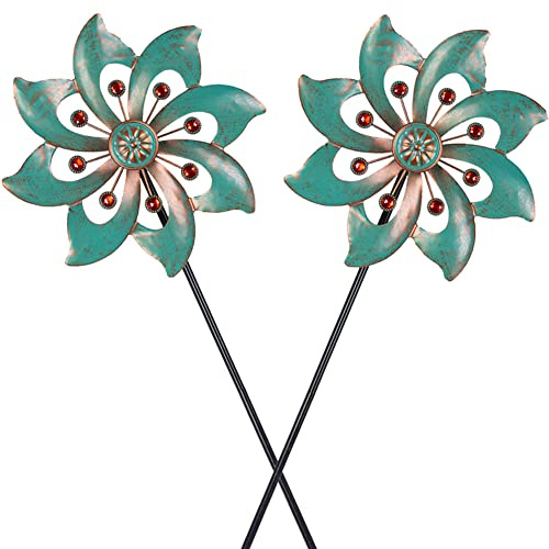 VEWOGARDEN 2 molinillos de Viento de jardín de Metal para Exteriores, Impermeables, esculturas y molinillos de Viento cinéticos Verdes para decoración de Patio y césped