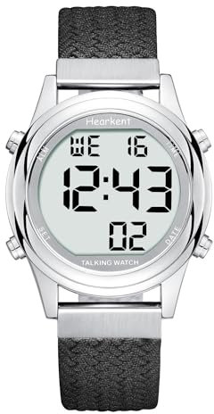 Hearkent Montre parlante numérique pour femme avec voix allemande agréable LCD, grand chiffre, pour personnes malvoyantes, âgées ou aveugles, Noir , Classique