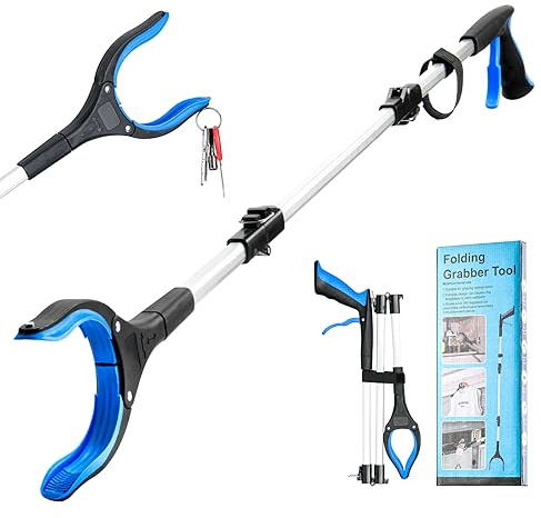 43 inch Extra Long Grabber Reacher Tool,Foldable Reacher Grabber Pickup Tool with Strong Grip Magnetic,360°Rotating Anti-Slip Jaw,Grabbers for Seniors for Outdoor & Indoor (Blue)
