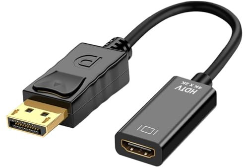 DisplayPort auf HDMI Adapter 4K, Unidirektionaler PC DP 1.2 Stecker auf Bildschirm HDMI 1.4 Buchse, Kompatibel mit PC, TV, Monitor, Projektor, Laptop, Dell, HP und Mehr