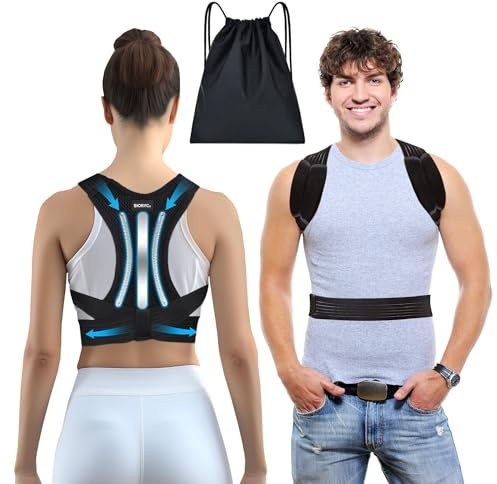 BIORYC ® Corrector Postura Espalda Ajustable + Bolsa de Transporte | Corrector Espalda Mujer y Hombre con Cinta Correctora para Espalda Recta | Corset mujer (M)