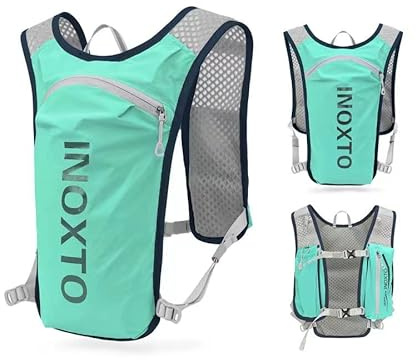 INOXTO Zaino da Corsa 5L - Leggero Zaino Idratazione con Strisce Riflettenti,Rete Traspirante per Outdoor, Maratona, Ciclismo, Alpinismo, Uomoe Donna (verde chiaro)