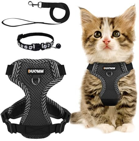Katzengeschirr mit Leine Set, Verstellbar und Ausbruchsicher, Reflektierendes Geschirr, Atmungsaktiv mit Halsband für Hunde und Katzen auf Spaziergängen (S)