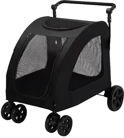 JupiterJX Portable Heavy Duty Dog & Cat Stroller - 4 Wheel Dog Buggy, Adjustable Handle, Supports Up To 80KG (Black)