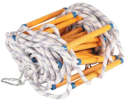 Escalera de Cuerda 25m Escalera de Rescate refractaria con 2 Ganchos,Escalera de Fuego de Nylon Escalera de Incendios difícil,Escalera de Emergencia,Cable de Rescate de Escalada portátil