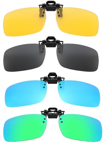GWAWG Set de 4 lunettes de soleil clip, lunettes de vision nocturne sans cadre flip, verres polarisés anti - éblouissement, idéal pour les voyages, la chasse et la conduite