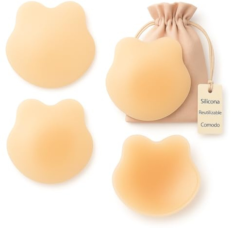 [2 PARES] Pezoneras Adhesivas Silicona Sujetador Invisible Reutilizable Para Novia Fiesta Vestido Sin Espalda Boda Copas Grandes Orejas Conejo Cubrepesones Adhesivo Impermeable Lavable Discreto Cómodo