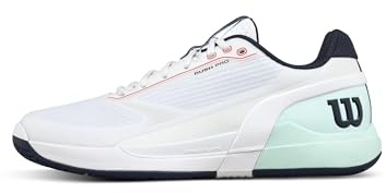 WILSON Rush Pro 5 Men's Tennis Shoe - White/Bay/Fiery Coral, Size 7.5