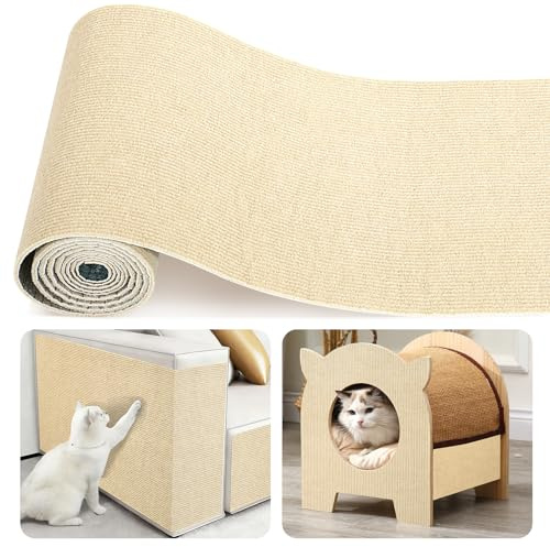 LDYOEN Kratzmatte Selbstklebend Katze für Sofa & Wand, 30x200 cm Kratzschutz Sofa Katze, Kratzteppich Trimmbare DIY Kratzbretter, Kratzschutzmatte Tür, Kratzbrett(Khaki)