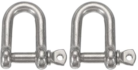 sourcing map 2Pcs Stainless Steel Bow Shackle, 2/5(10mm) D Shape Screw Pin Large Screw Shackles for Boat Sailboat Chain Rigging Clasp Paracord Jewelry Marine Tackle, Silver Tone
