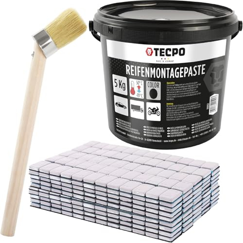 TECPO Set di montaggio per pneumatici, con pasta di montaggio per pneumatici, 5 kg, peso adesivo bilanciato, 600 x 5 g, set di montaggio per pneumatici