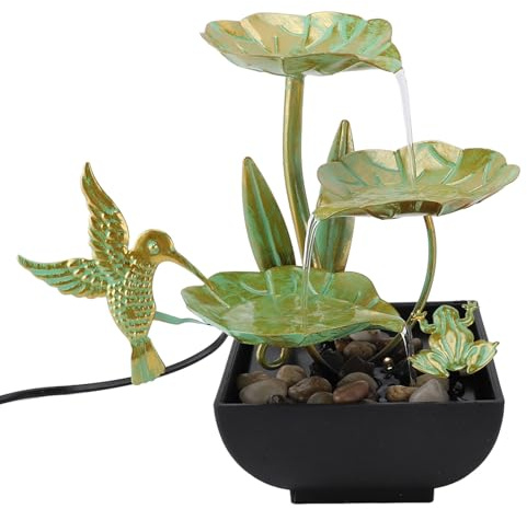 Ausla Fuente de Agua de Mesa, Fuente Relajante Interior de Hierro y Plástico con Luces LED, Oficina en Casa y Meditación Zen