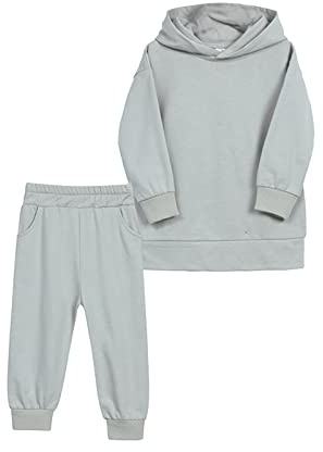 Generisch Survêtement pour enfant - Survêtement de sport - Tenue à manches longues - Pour bébé fille et garçon - En coton solide - Manches longues - Avec capuche et pantalon - Vêtements, gris, 1-2 ans