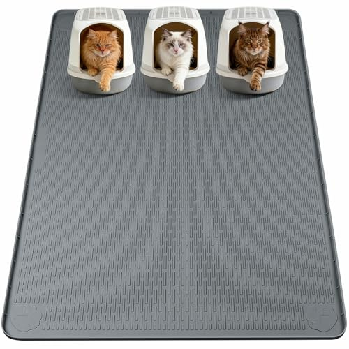 Bartuke Tapis de litière pour chat, taille XXL, 177,8 x 114,3 cm, en silicone, tapis de piège à litière pour contrôle de la dispersion, doux pour les pattes de chaton, facile à nettoyer (gris foncé)