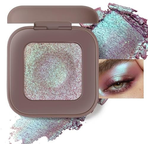 BelleFlair 1 pièce Fard à paupières duo-chrome pailleté, Fard à paupières vert bleu changement, Shimmer iridescent, Glitter métallisé pour les yeux, Effet holographique, Texture crème-poudre
