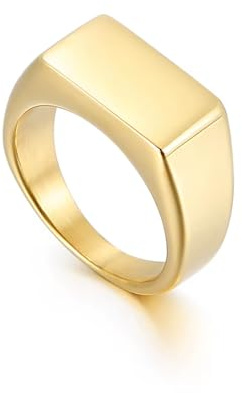 Cadoline Men’s Stainless Steel Rectangular Signet Ring 10mm Flat Top Slim Men’s Fashion Ring