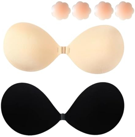 Dresmannst Reggiseno Push Up Senza Spalline per Schiena Scoperta Invisibile Reggiseni con 4 Copri Capezzoli Adesivi Coppe Adesive Seno Sticky Women Bra, Facile da Pulire, Riutilizzabile-C