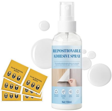 Colla Spray Rimovibile, Colla Multiuso Riposizionabile, Colla Spray Trasparente per Lavori di Bricolage, Utilizzabile su Legno, Carta, Vetro, Foto, Facile da Applicare e Rimuovere, 150ml