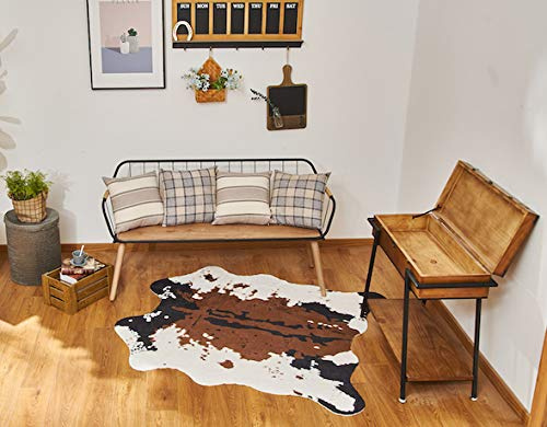NativeSkins Tappeto in Finta Pelle di Vacchetta (140 cm x 160 cm) - Stampa Mucca per Decorazione Bohémien Occidentale - Sintetico Non Testato Sugli Animali, Con Retro