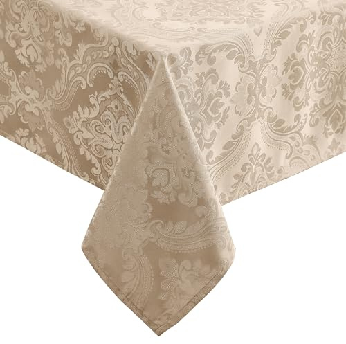 Elrene Home Fashions Caiden Elegance Damask Waterproof, Stain & Wrinkle Resistant Fabric Tablecloth, 60 x 120 Oblong/Rectangle, Taupe