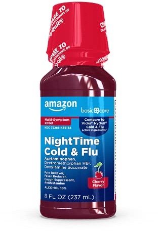 Amazon Basic Care Nighttime Cold & Flu Relief Syrup, Cherry, 8 fl oz (1-Pack)