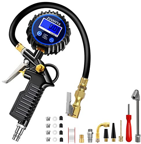 ZOVHYYA Reifenfüller Luftdruckprüfer Reifendruckprüfer 220PSI Reifendruckmesser LCD Vier Messeinheiten Reifendruckmesse 22 Zubehör geeignet für Fahrzeug Basketball Schwimmrunde
