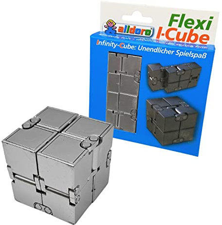 alldoro 60337 Flexi I-Cube, Unendlichkeit Würfel, Infinity Fidgetwürfel 2x2, Geschicklichkeitsspiel für Motorik und Stressabbau, Fingerspielzeug für Kinder ab 3 Jahren, Teenager & Erwachsene, Silber