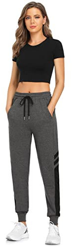 Joggingbyxor, dam, långa sportbyxor, dam, dambyxor med elastiskt band, varma fritidsbyxor, avslappnade byxor, träningsbyxor, sportkläder, yogabyxor, sweatpants med ränder för sport, fritid, svart,