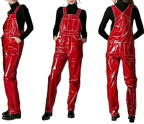 Vinyl Jumpsuit Pinafore Dress Romper Jumper Play suit PVC Leather Short all UK (S)