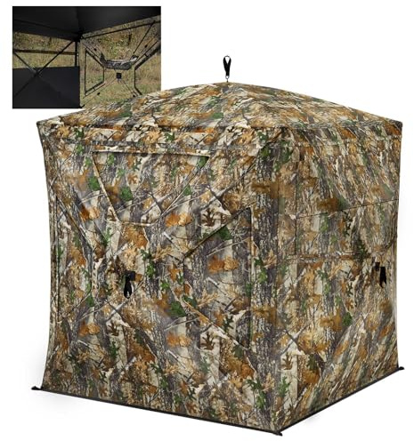 TIDEWE Hunting Blind 270°See Through with Silent Magnetic Door & Sliding Windows, 2-3 Person Pop Up Ground Blind with Carrying Bag, 300D Portable Resilient Tent(Camouflage)