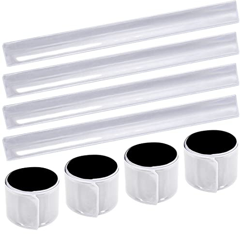 O-Kinee 8pcs Brassard reflechissant Bande reflechissante Enfant vélo sûr Jambe Pantalon Clip réfléchissant Haute visibilité Bras de Cheville Bracelet Fluo Band（Blanc 8pcs）