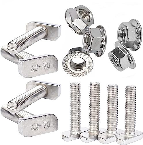 Juego de Tornillos para Cabeza de Martillo, 10pcs Tornillos de Cabeza de Martillo M10X25 Acero Inoxidable A2-70 con Tuercas de Brida Fijación para Montaje Solar Fotovoltaico, Módulos Fotovoltaicos