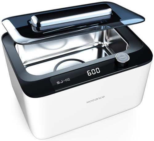 Hogance Limpiador Ultrasonidos Profesional 900ML con 6 Tiempo Digital, 50W 45KHz Dispositivo de Limpieza por Ultrasonidos para Relojes, Joyas, Gafas, y Modo de Desgasificación Único, Blanco+Negro