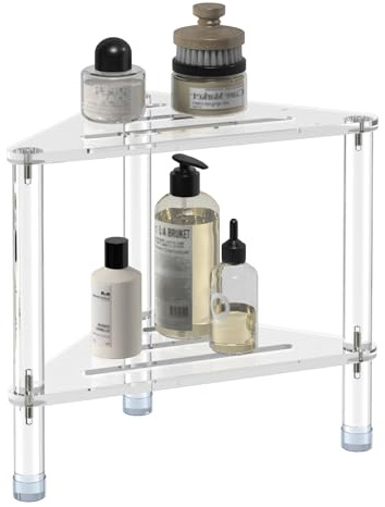 GOIOOIA Acrylic Corner Shower Stool for Shaving Legs 11.42 D X 11.42 W X 14.37 H, Triangle Shower Foot Rest with Storage Shelf, Heavy Duty, for Inside Shower,