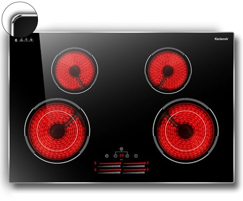 Karienvir Electric Hob 4 Ring with Double Extended Zone and Metal Frame | 77CM, 7100 W, Built in, Slide Control, Safety Lock, Timer, 220-240 V Hard Wire (No Plug)