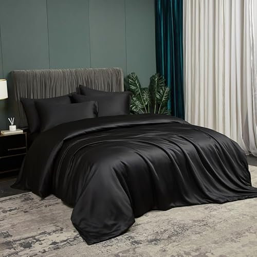 DXHOME Ropa de cama de bambú negro, 135 x 200 cm, suave y lujosa, ropa de cama de verano, transpirable, refrescante, fibra de bambú, juego de cama individual con cremallera y 1 funda de almohada de 80