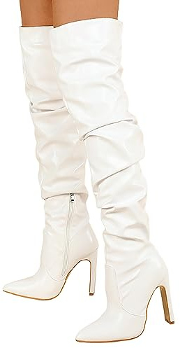 Dasongff Bottes Hautes Femme Cuissardes Talon Aiguille Sexy - Bout Pointu - Bottes Longues Élégant - Bottes Hautes Cocktail Soirée - Bottines Habillées Vintage Aiguilles Chic Automne