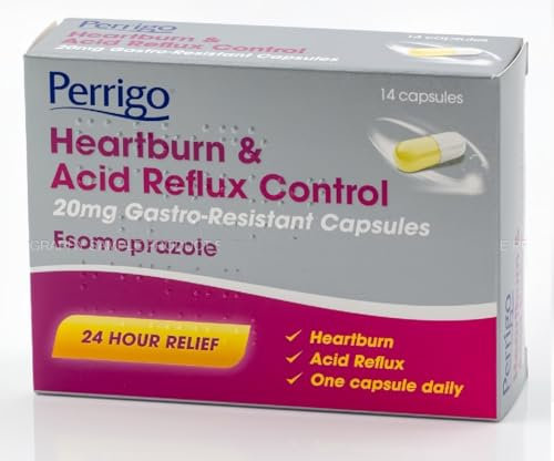 Esomeprazole 20mg Heartburn & Acid Reflux Control 14 Capsules - 24 Hour Relief with Pill Box