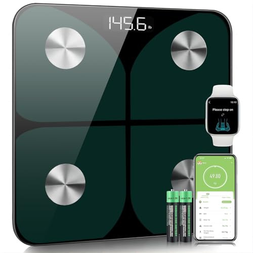 Bilancia Pesapersone Digitale Professionale Impedenziometrica Senza Fili Intelligente per IOS&Android Integrata con 13 Indici di Misurazione Massa Grassa,Massa Magra e Metabolismo Basale,26*26cm,Verde