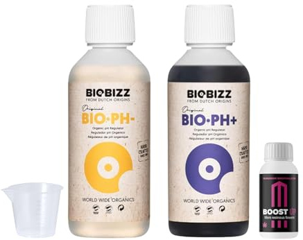 Growmania Biobizz ph + 250 ml + upp näringsämnen boost | superpack pH Up and Down and Boost | växtgödsel för odling inomhus