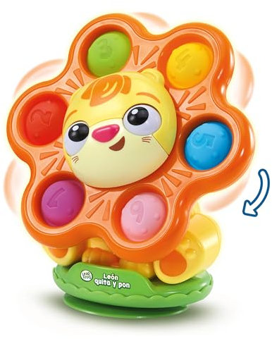 VTech Leapfrog Juguete con Ventosa León Quita y pon, Juguete para la Trona, Exploración sensorial, Motricidad Fina, Botones Pop-It de Silicona, Regalo bebés +6 Meses, Versión ESP