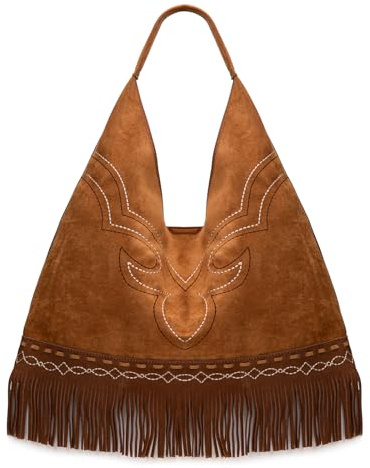 Montana Western Fringe Hobo Bags for Women Large Western Shoulder Purses Ladies Top Handle Handbag, Brown