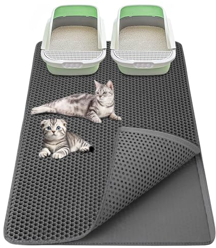 Katzenklo Matte 90x60 cm XXL Katzenstreu Matte, EVA Doppelte Schichte Waben Katzenmatte Katzenklo Wasserdichte Unterlage Katzenklo Katzenstreumatte, Grau