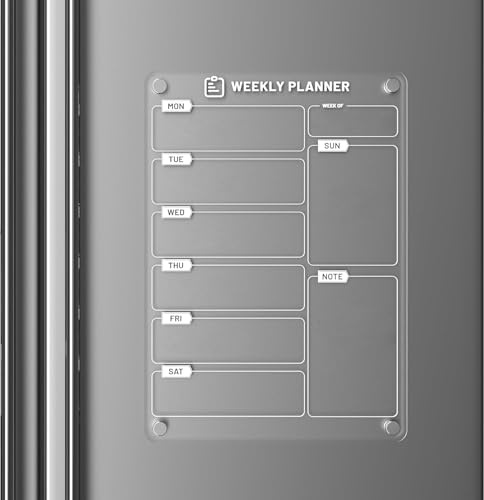 Langaelex Transparenter Magnetischer Wochenplaner 30 × 20 cm für Kühlschrank Abwischbare Tafel aus Acrylglas für Haushaltsplan, Speiseplan & Einkaufsliste - Englische Version