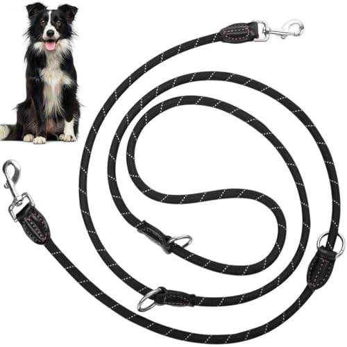 PONDON Dog Leash, 1.3 Cm3 Mm Adjustable Nylon Reflective Shoulder Leash With 2 Carabiners & 3 Rings