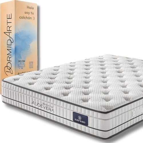 dormidarte Colchón 135x190 cm Muelles Ensacados – Colchones 135 x 190 Reversible Doble Cara Firme/Suave – Colchones 135x190 Aloe Vera 30 cm, Firmeza Media Transpirable, Independencia de Lechos