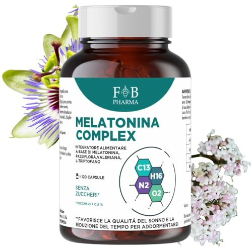 Melatonina 1 mg + Valeriana + Passiflora + L-triptofano - 120 Capsule per Rilassamento e Sonno Naturale | Integratore Notte | Ridurre il Tempo di Addormentamento