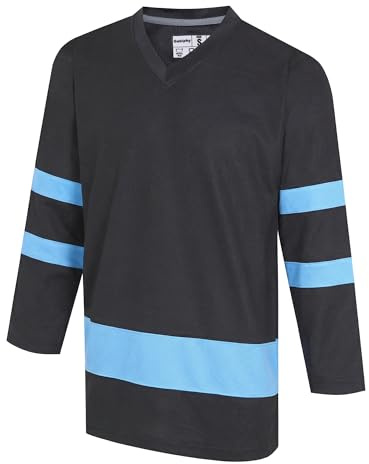 Gabiphy Men's Hockey Jersey for Women Unisex Workout Practice T-Shirt College Team Game Tops School Training Outfits Black Jersey-Light Blue Stripe,Men Size 3X-Large