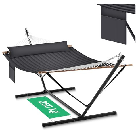 WOLTU Hamaca 2 Personas con Soporte de Metal, Hamaca Columpio para Jardín Exterior, Capacidad 250 kg, con Reposacabezas y Bolsa de Transporte, Antracita