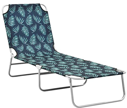 QJBSAVVA Tumbona plegable con respaldo ajustable, 189 x 58 x 27 cm, tumbona de tres patas en diseño de hojas, soporta hasta 110 kg, tumbona de relajación para jardín y terraza